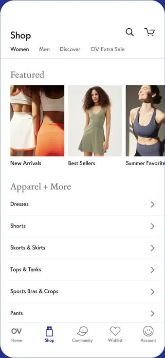 Shop in the Outdoor Voices iOS app