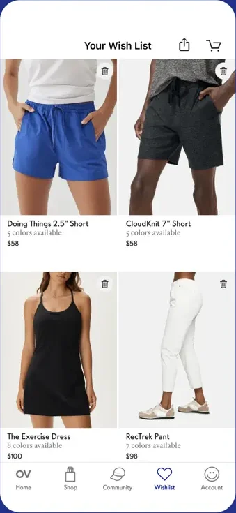 The wish list, saved across the app and site