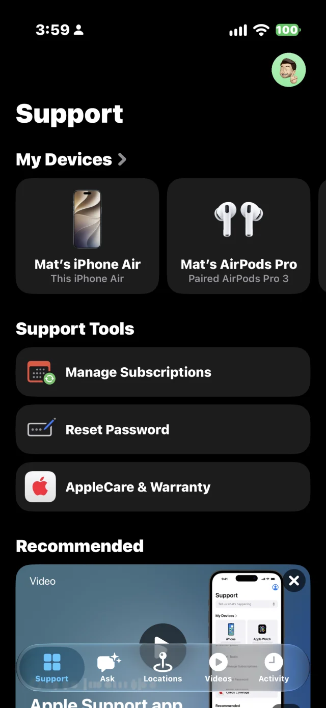 Apple Support screenshot