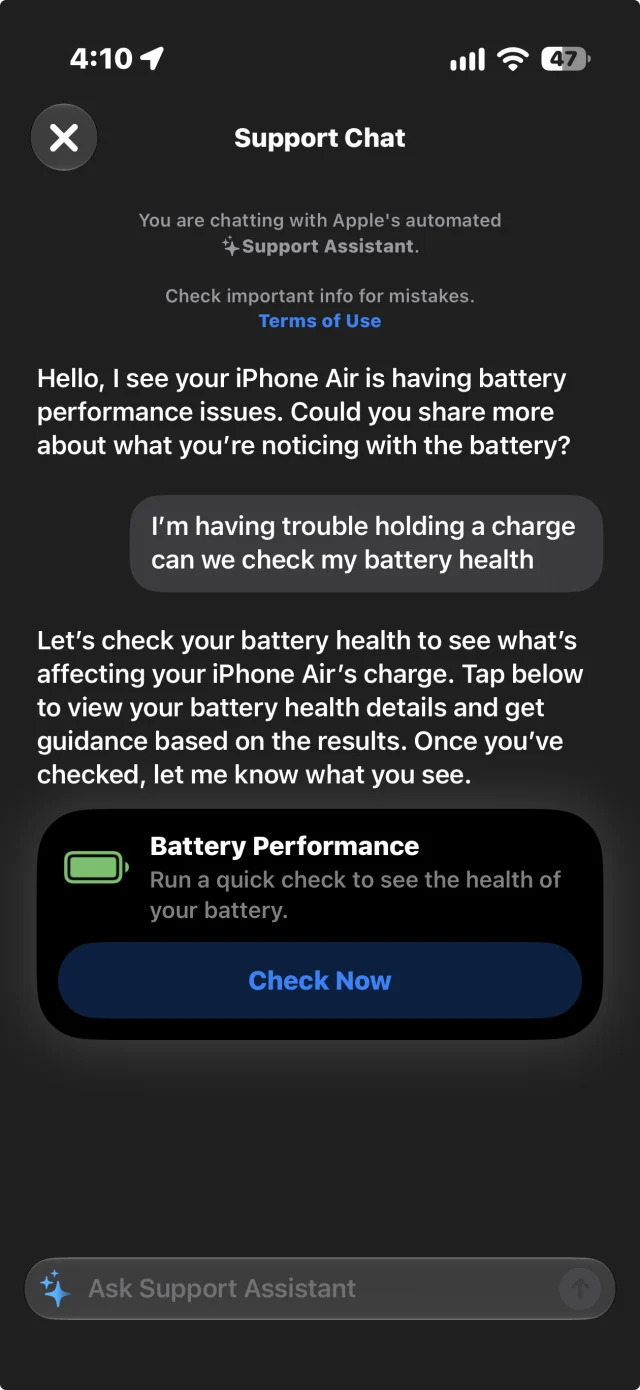 Support Assistant screenshot